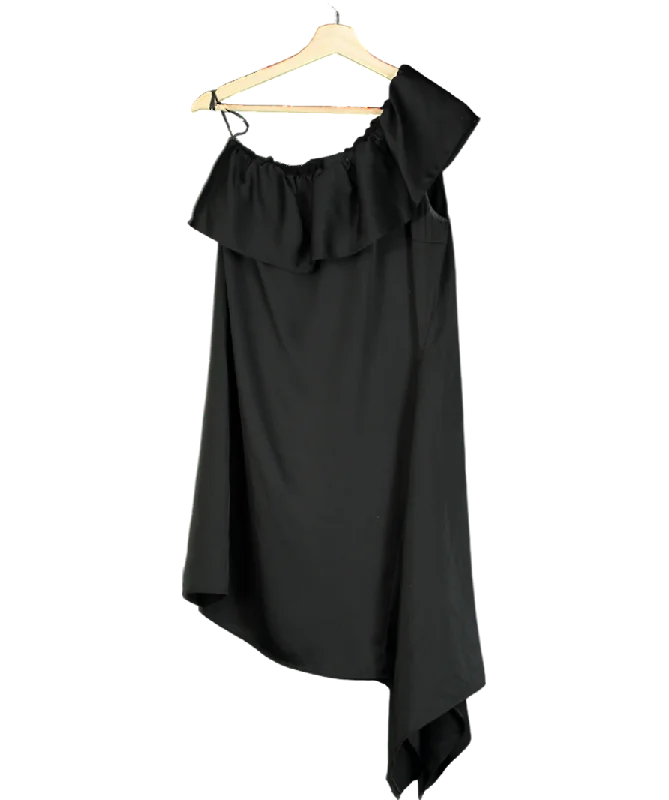 Designers Remix Black Frill One Shoulder Satin Mini Dress UK 6 Classic Shift Mini Dress Designers Remix Black Frill One Shoulder Satin Mini Dress UK 6 Classic Shift Mini Dress