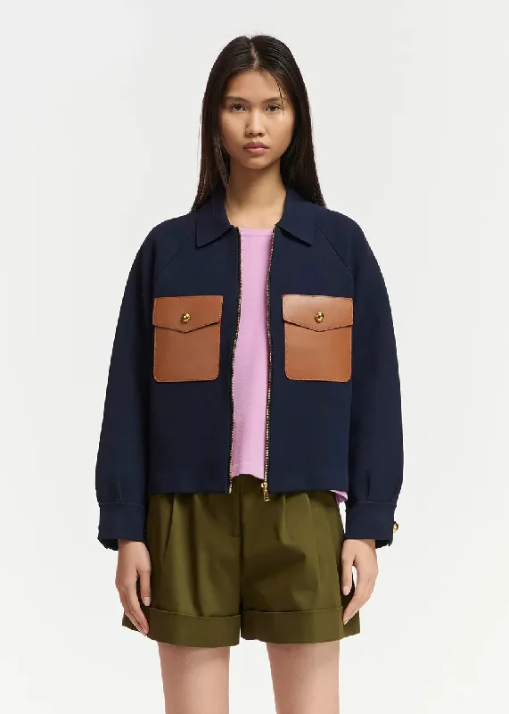 Jacket Feather Navy Tiered Jacket Buttoned Jacket Zippered Jacket
