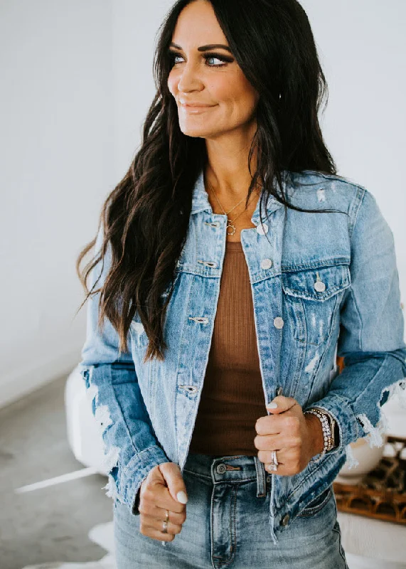 Everett Distressed Denim Jacket Embroidered Jacket Appliqued Jacket Beaded Jacket