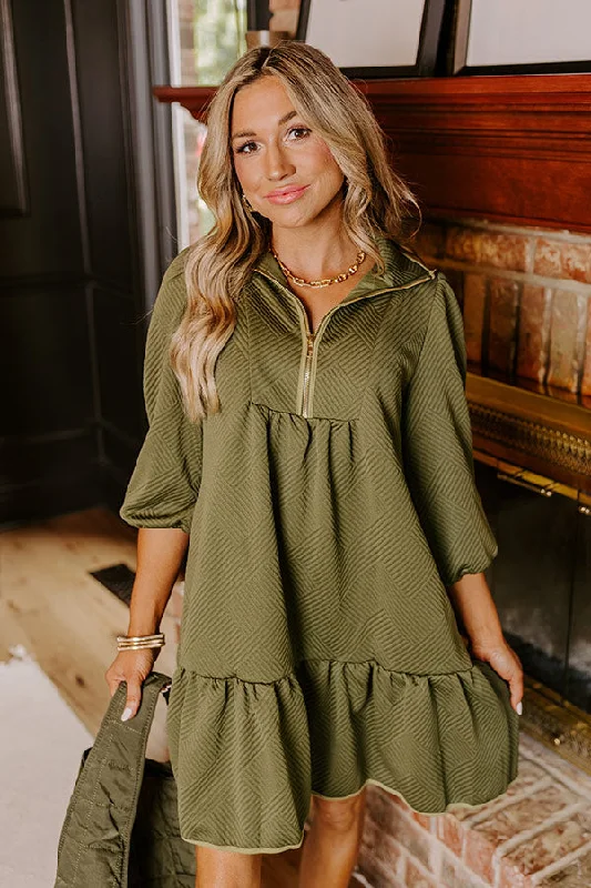 Fall Mixer Mini Dress in Olive Trendy Cut-Out Mini Dress