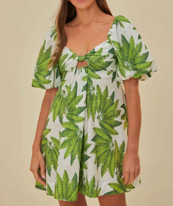 Farm Rio Off-White Palms Fan Mini Dress Chic Sleeveless Mini Dress