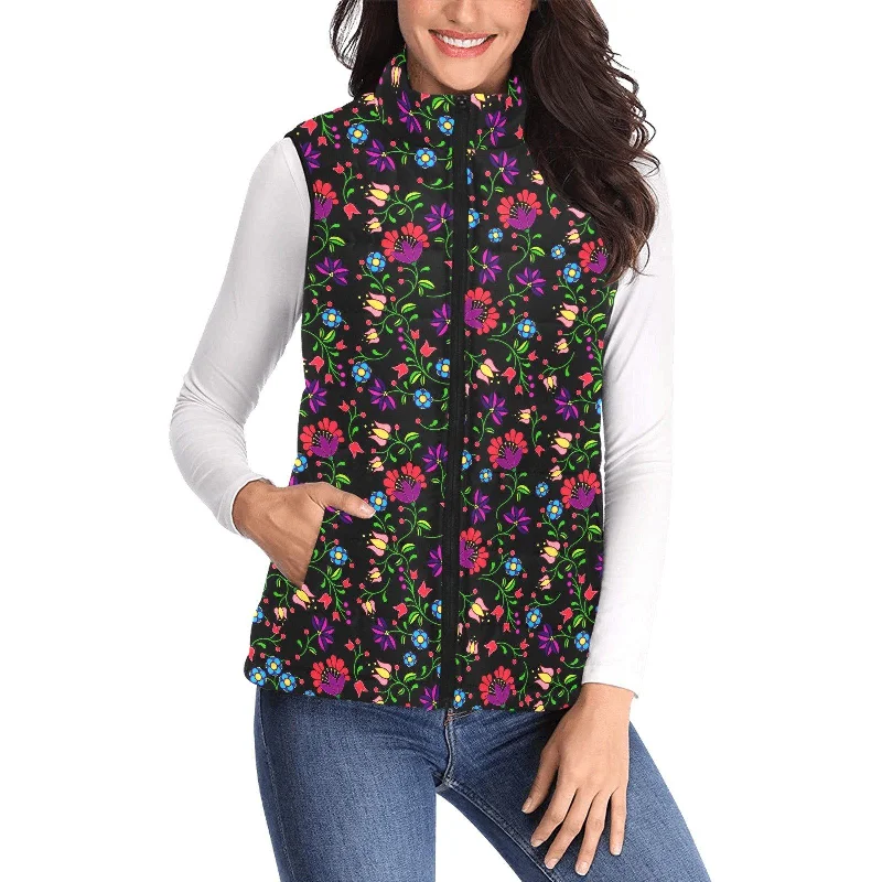 Fleur Indigine Women's Padded Vest Jacket Zippered Jacket Buttoned Jacket Snapped Jacket