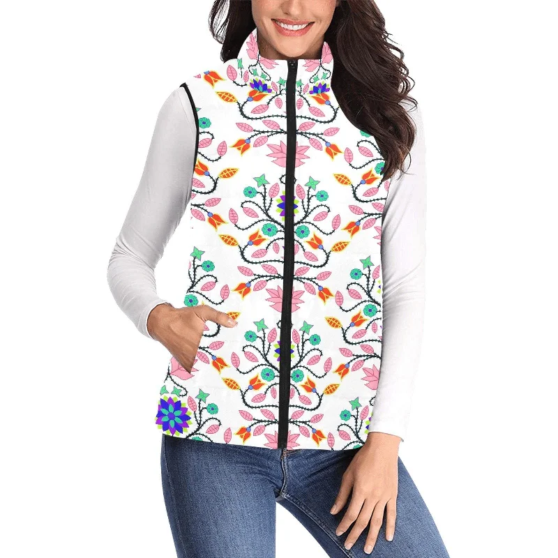 Floral Beadwork Four Clans White Women's Padded Vest Jacket Lace Jacket Ribbed Jacket Sequined Jacket