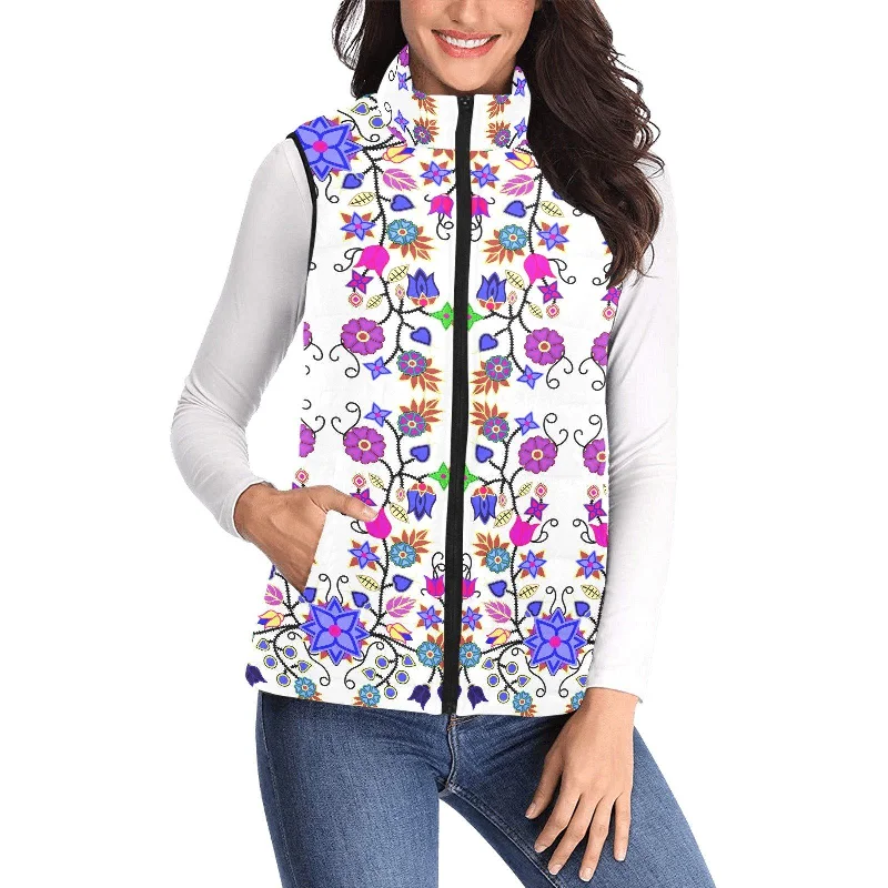 Floral Beadwork Seven Clans White Women's Padded Vest Jacket Oversized Jacket Tailored Jacket Straight Jacket Floral Beadwork Seven Clans White Women's Padded Vest Jacket Oversized Jacket Tailored Jacket Straight Jacket