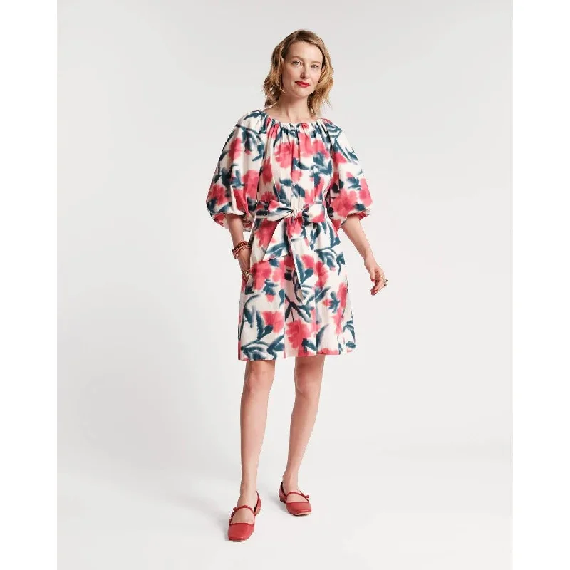 Frances Valentine Bliss Mini Dress Cotton Poplin Lotus Print Pink Multi Casual High-Waist Mini Dress