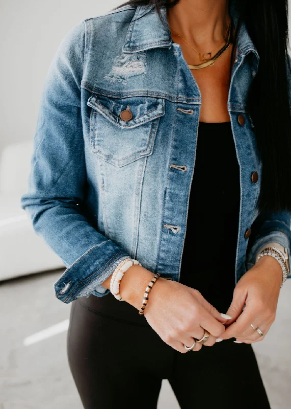 Freddie Frayed Hem Denim Jacket Oversized Jacket Tailored Jacket Straight Jacket