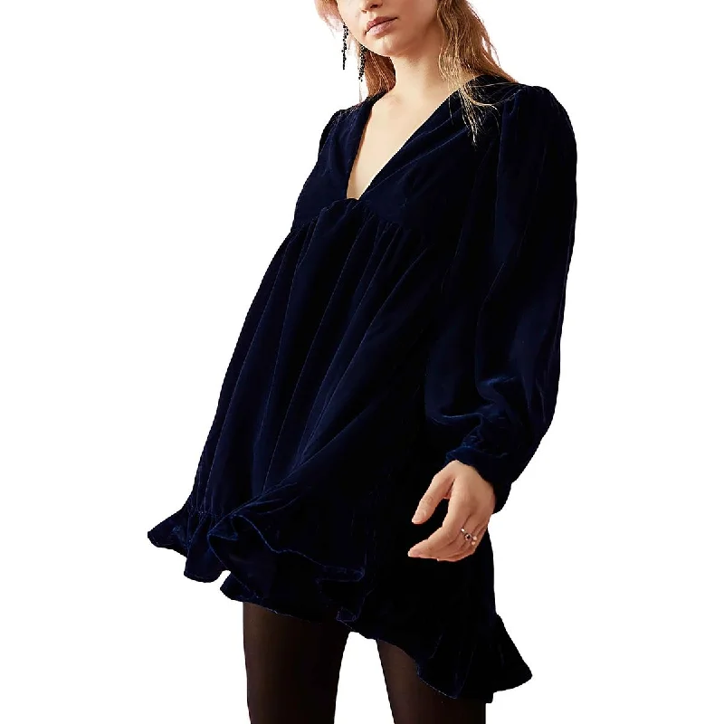 Free People Womens Estella Velvet Party Mini Dress Trendy Floral Mini Dress