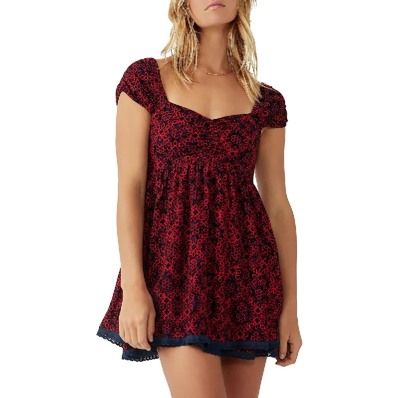Free People Womens Tabitha Printed Short Mini Dress Chic Mini Dress with V-Neck