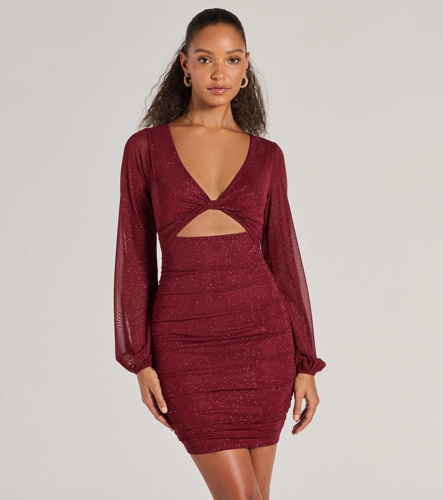 Glam Energy Glitter Mesh Cutout Mini Dress Stylish Short Sleeve Mini Dress