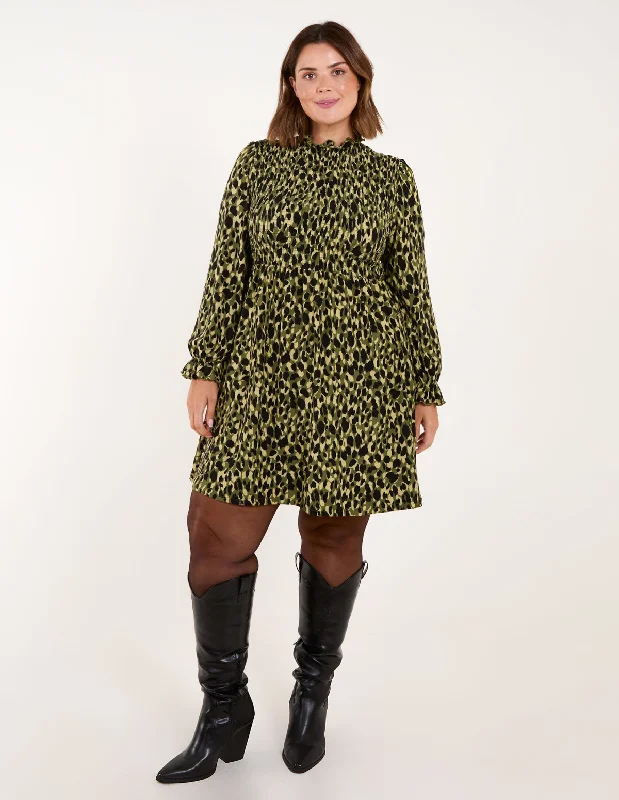 Curve Leopard Print Shirred Trapeze Mini Dress Stylish Floral Print Mini Dress