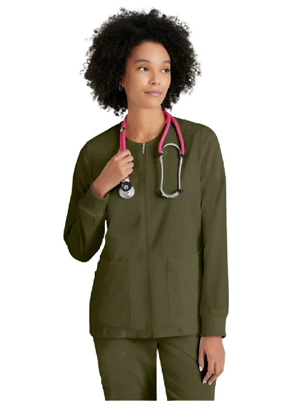 Grey's Anatomy Stretch™ by Barco  Gianna 5-Pocket Crewneck Scrub Jacket-Plus Tiered Jacket Buttoned Jacket Zippered Jacket