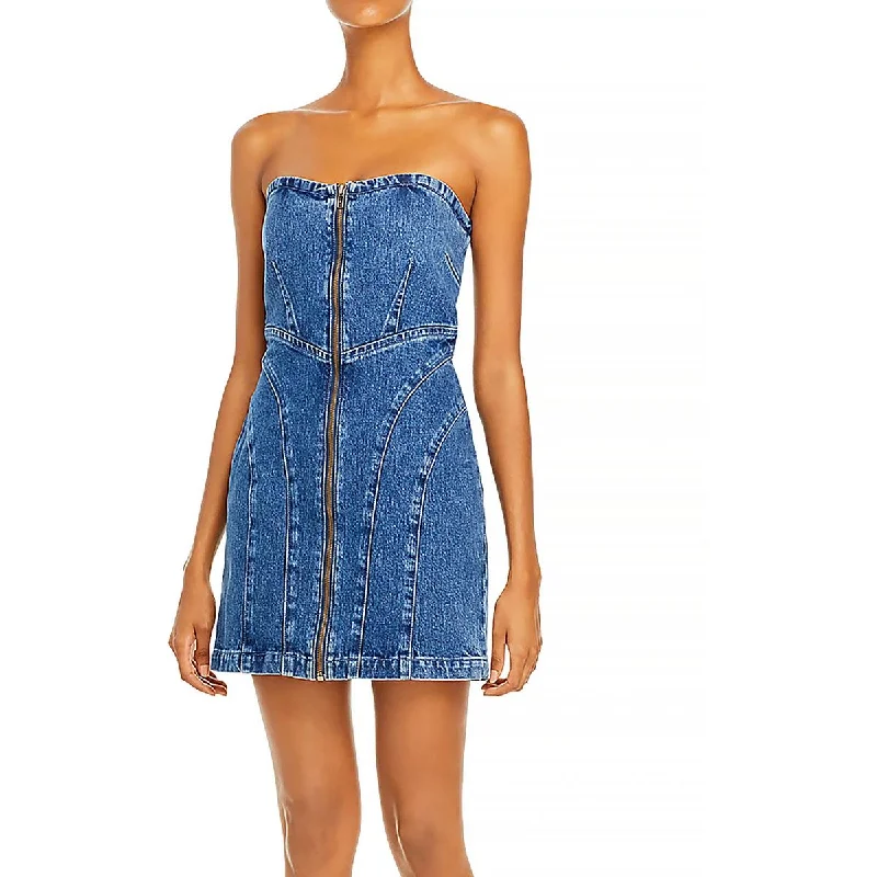 GRLFRND Womens Isabella Denim Cut-Out Mini Dress Chic Mini Dress with V-Neck