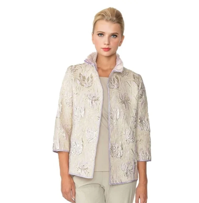 IC Collection Metallic Floral Jacquard Jacket in Champagne - 4672J-CPG Anorak Shell Jacket Lightweight Jacket