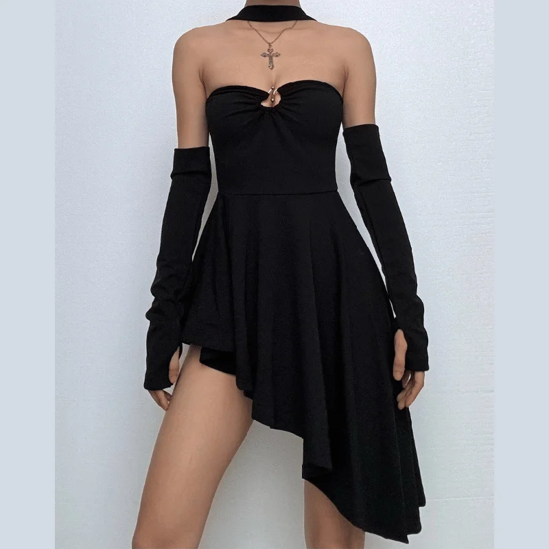 Irregular solid halter gloves o ring backless mini dress Comfortable Casual Mini Dress Irregular solid halter gloves o ring backless mini dress Comfortable Casual Mini Dress