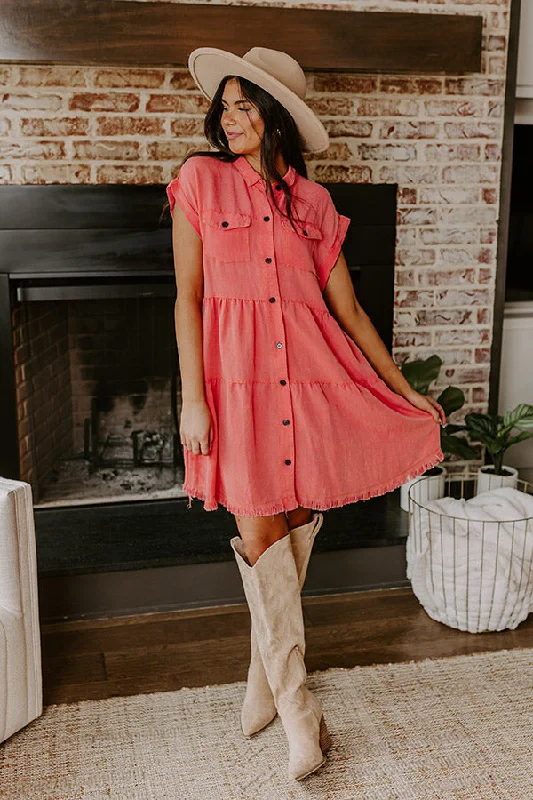 Kaleidoscope Ways Mineral Wash Mini Dress In Coral Comfortable Polka Dot Mini Dress