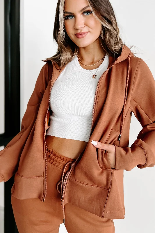 Keep Moving Hooded Active Jacket (Camel) Front Pockets Side Pockets Patch Pockets