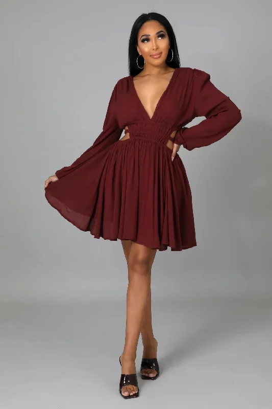 Kennedy Cutout Flare Mini Dress Burgundy - FINAL SALE Stylish Ruffle Mini Dress