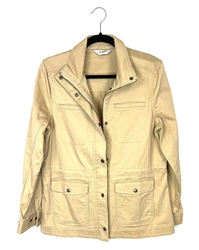 Tan Long Sleeve Utility Jacket - Small Lace Jacket Ribbed Jacket Sequined Jacket