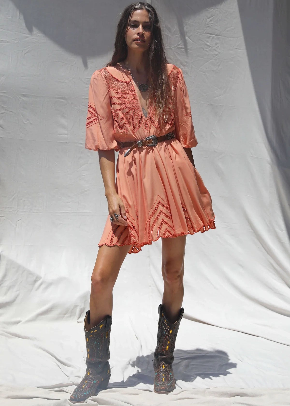 LA Cowgirl Mini Dress Cozy Ruched Mini Dress