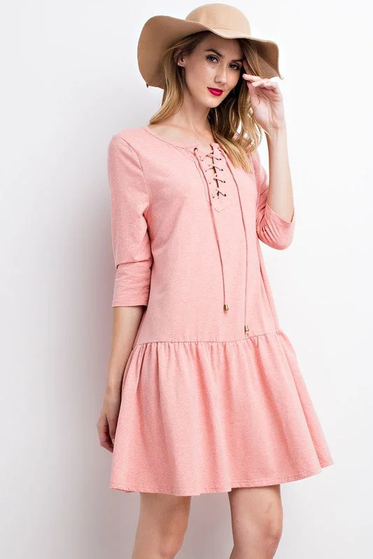 Lace Up Babydoll Mini Dress Comfortable Shift Mini Dress
