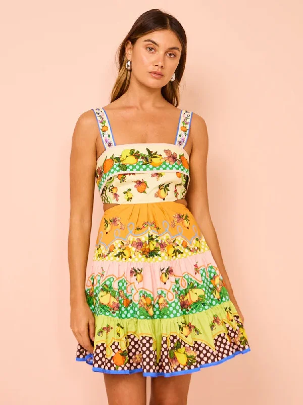 Lapels Stitching Lace Printed Sleeveless Mini Dress Fashionable Button-Front Mini Dress