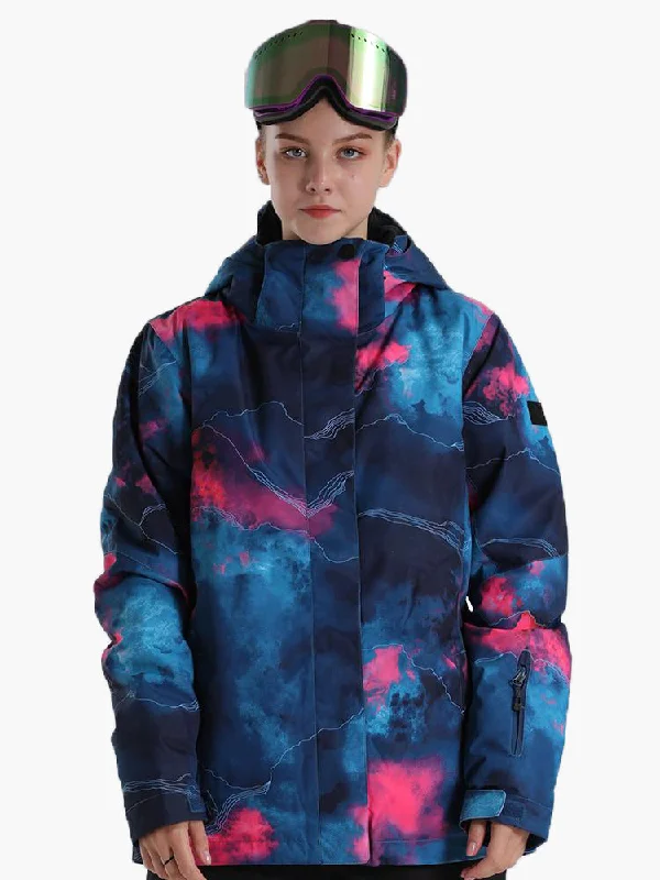 Light Graffiti Ski & Snowboard Jacket For Women Stand-Up Collar Roll-Neck Collar Turtle Neck