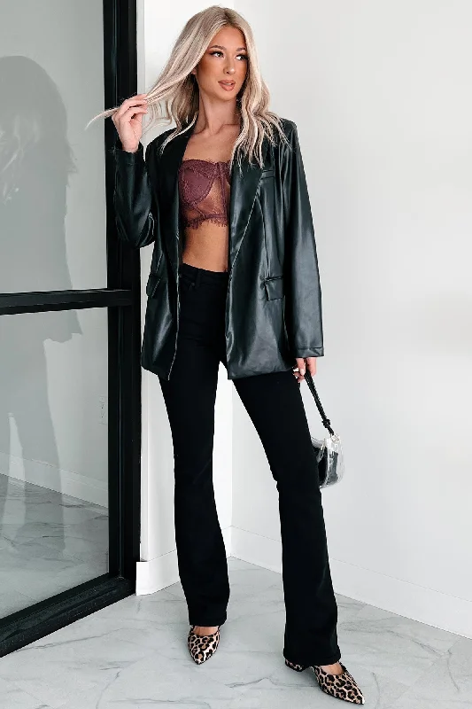 Living The City Life Faux Leather Jacket (Black) One-Shoulder Jacket Off-the-Shoulder Jacket Asymmetrical Jacket