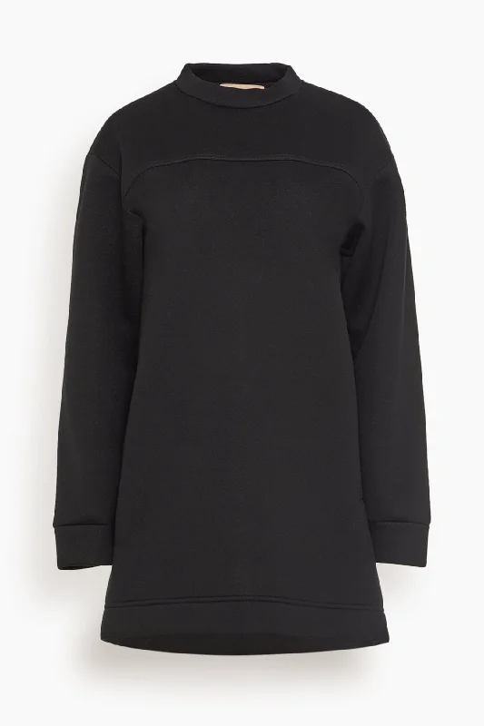 Long Sleeve Scuba Mini Dress in Black Comfortable Off-Shoulder Mini Dress