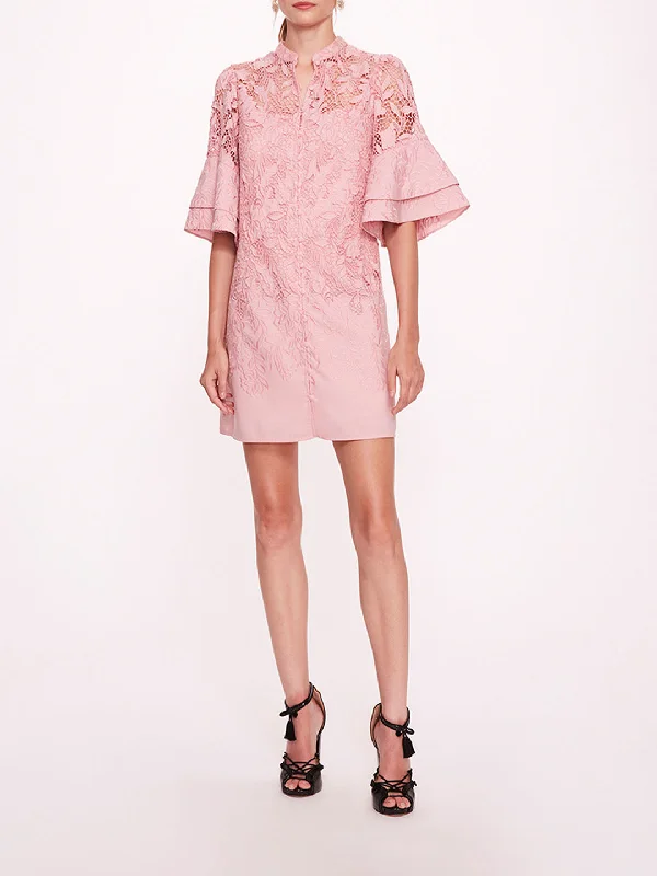 Marchesa Notte Layered Flared Short-Sleeve Fitted Mini Dress Fashionable Mini Dress with Pockets