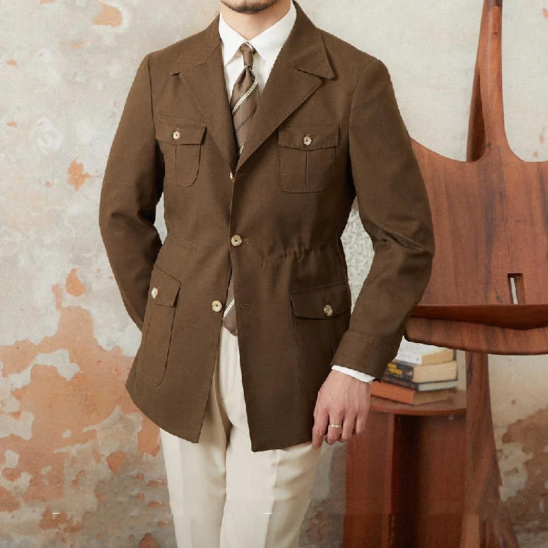 Vireous Men's Linen Blend Italian Retro Hunter-Style Jacket Chenille Jacket Brocade Jacket Lace Jacket