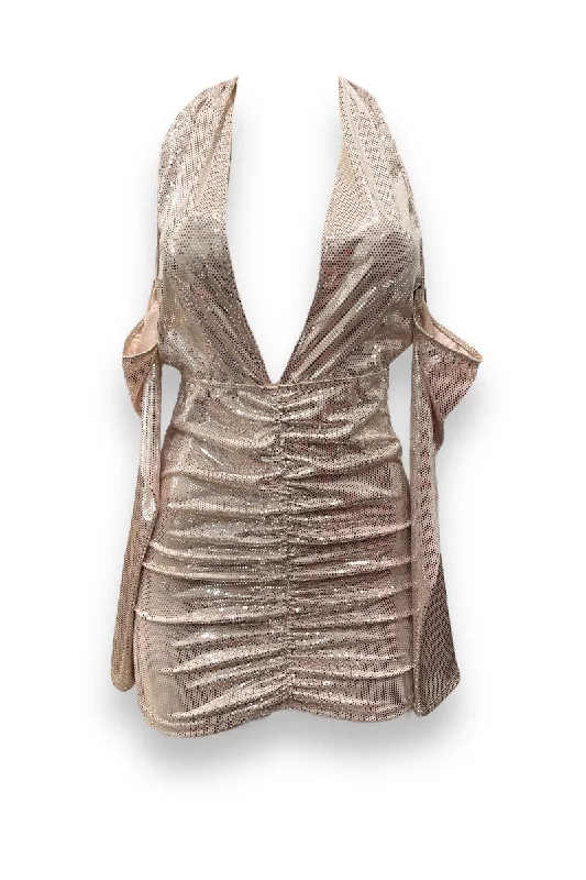 Metallic Halter Mini Dress Dress with Detached Sleeves Fashionable Off-Shoulder Mini Dress