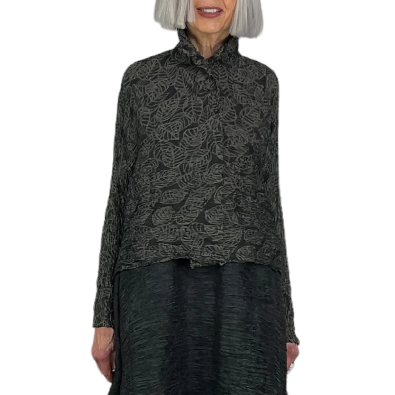 LEAF PRINT PLEATED CROP JACKET Elasticated Jacket Padded Jacket Insulated Jacket