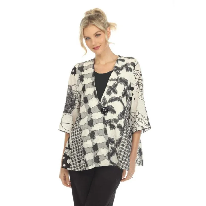 Moonlight Mixed-Media Multi-Print One-Button Jacket - 3820 Knit Fabric Woven Fabric Fleece Fabric Moonlight Mixed-Media Multi-Print One-Button Jacket - 3820 Knit Fabric Woven Fabric Fleece Fabric