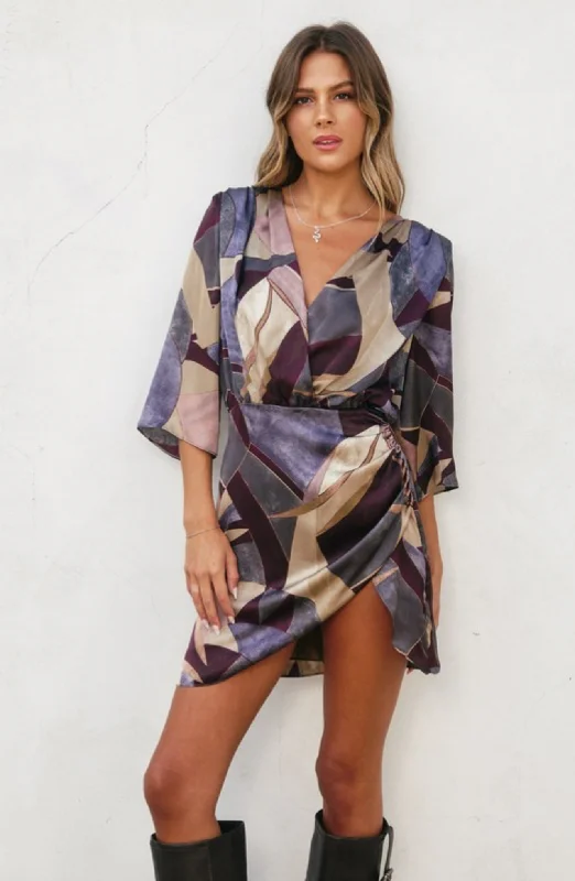 Mosaic Satin Mini Dress Cozy Jersey Mini Dress