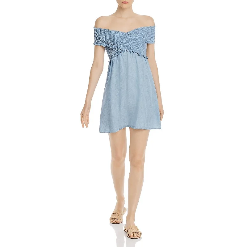 Mumu Mellow Womens Mandy Smocked Ruffled Mini Dress Trendy Lace Mini Dress
