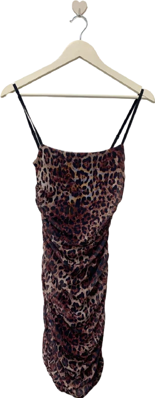 Nasty Gal Leopard Print Ruched Mini Dress UK S Stylish Puff Sleeve Mini Dress