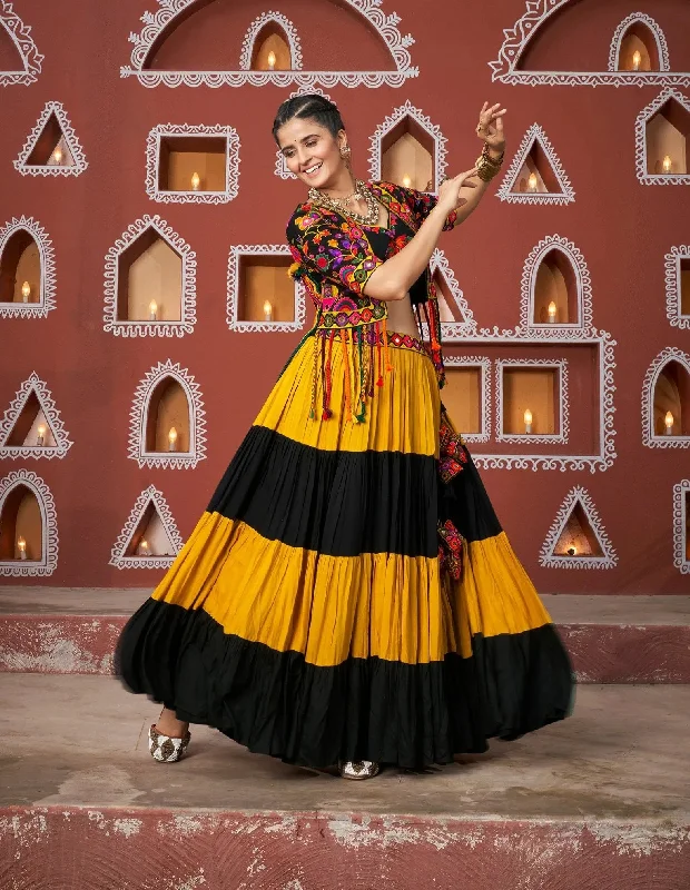 Navratri Wear Multi Colour Embroidered Mirror Worked Jacket Lehenga Set V-Neck Jacket Boat Neck Jacket Square Neck Jacket