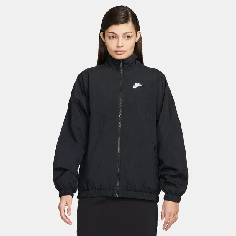 NIKE WOMEN'S SPORTSWEAR ESSENTIAL WINDRUNNER BLACK WOVEN JACKET Print Jacket Jacquard Jacket Patchwork Jacket