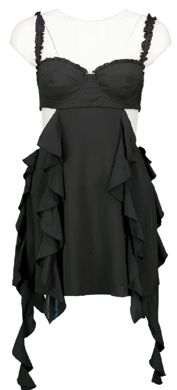 Oh Polly Black Evalia Panelled Ruffle Mini Dress UK 8 Cozy Sweater Mini Dress