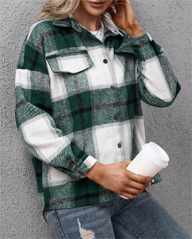 Padded plaid shacket loose plush jacket Rayon Jacket Velvet Jacket Corduroy Jacket