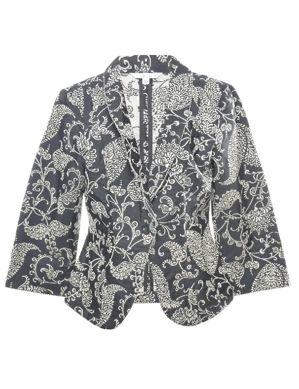 Paisley Pattern Black Cropped Tapestry Jacket - M Anorak Shell Jacket Lightweight Jacket Paisley Pattern Black Cropped Tapestry Jacket - M Anorak Shell Jacket Lightweight Jacket