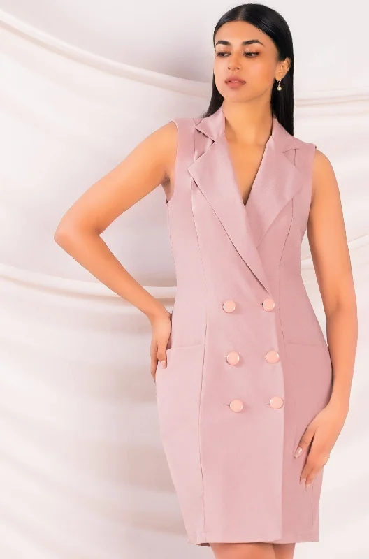 Pink Blazer Style Mini Dress Cozy A-Line Mini Dress
