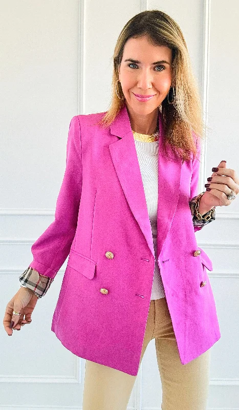 Plaid Lining Jacket- Fuchsia Rayon Jacket Velvet Jacket Corduroy Jacket