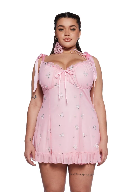 Plus Wildflower Fables Mini Dress - Pink Elegant Mini Dress with Pleats