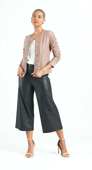 Ruched Zip-Up Leather Jacket - Beige Hooded Jacket Caped Jacket Shawl Collar Jacket