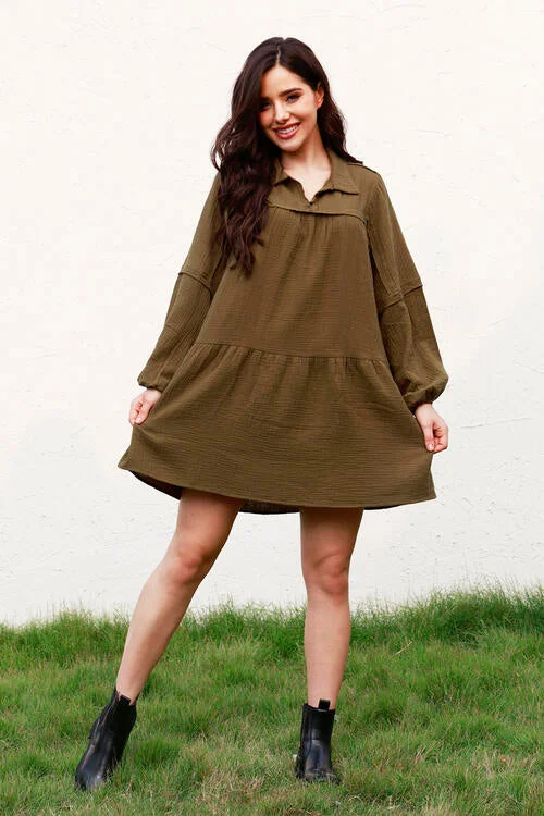 Ruffle Hem Balloon Sleeve Mini Dress Cozy Knit Mini Dress