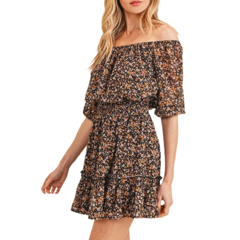 Daydreamin' Mini Dress - Black Multi. Trendy Cut-Out Mini Dress