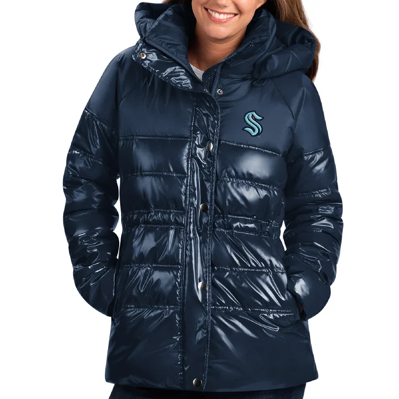 Seattle Kraken G3 Women Free Agent Puffer Jacket Zippered Jacket Buttoned Jacket Snapped Jacket