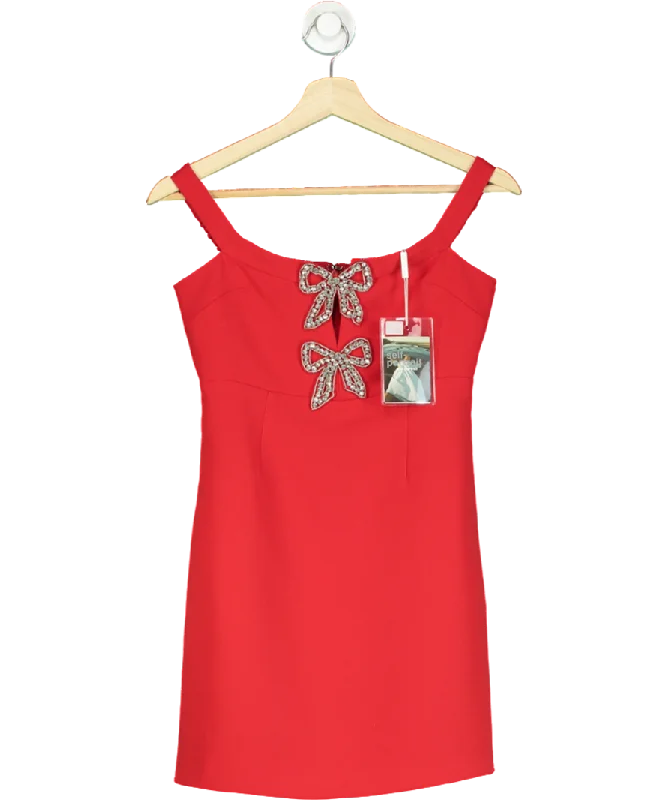 Self-Portrait Red Crepe Bow Mini Dress UK 6 Trendy Camisole Mini Dress