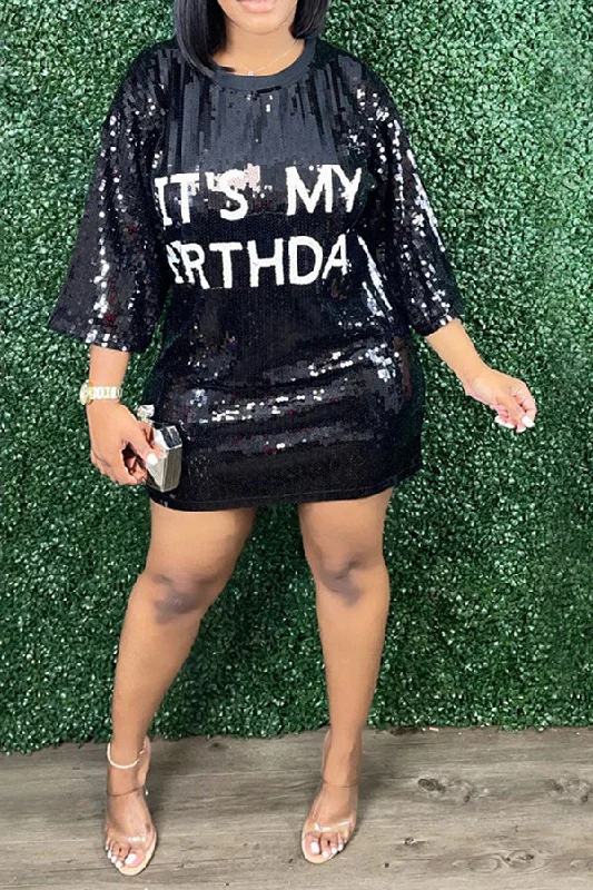 Sequined On-trend Mini Dress Stylish Puff Sleeve Mini Dress